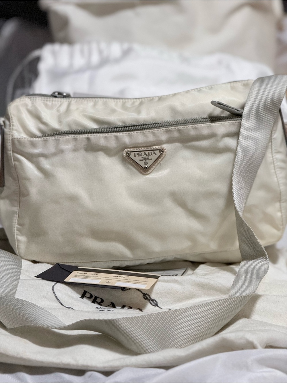 AUTHENTIC Vintage PRADA Nylon Crossbody Camera Bag in Ivory